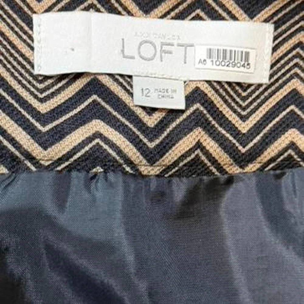 LOFT‎ Black & Tan Chevron Mini Skirt, Women's Size 12